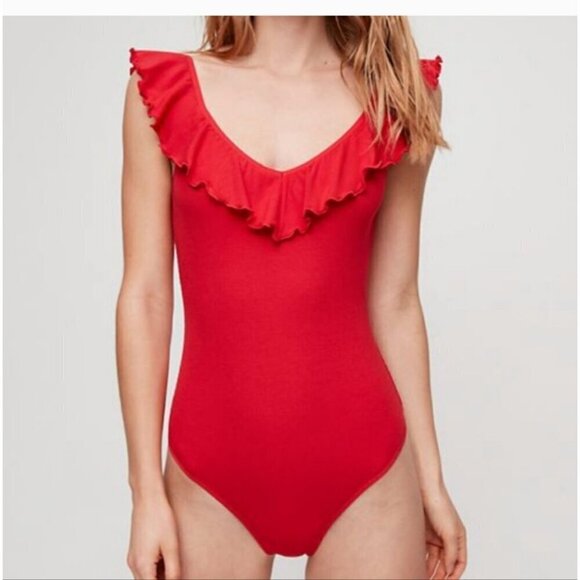 ARITZIA | Wilfred Danette ruffle knit bodysuit red sz XXS - Picture 2 of 7